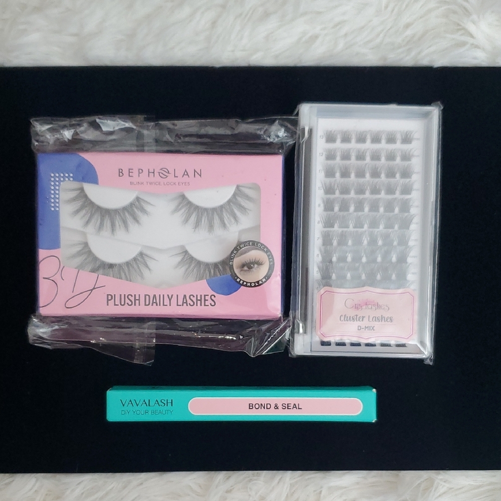 Set Of 2 BOLD Eyelashes, 1 Set Of Cluster Lashes & 1 Bond & Seal Lash Glue